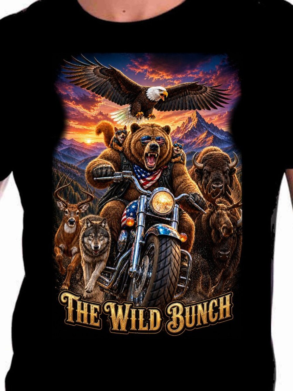 Motorcycle T Shirt the Wild Bunch Animal Montana 100% all Cotton